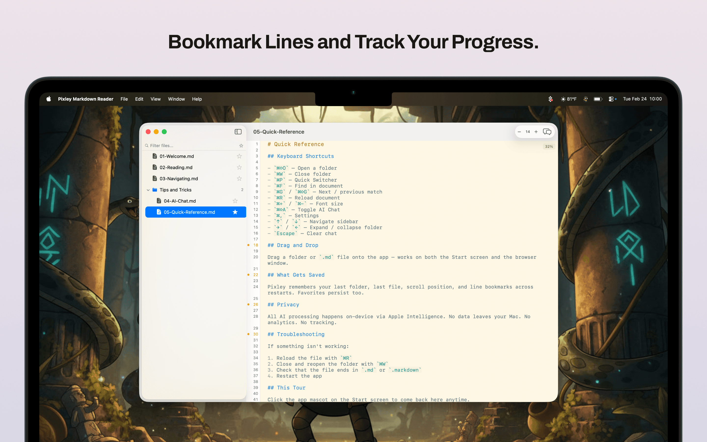 Bookmark Lines and Track Your Progress.